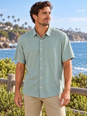 Breakwater Men's Large Short Sleeve Button Up Shirt Seafoam Green Modal Blend